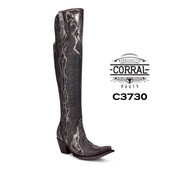 Corral Black Embroidery Studs Tall Boots C3730